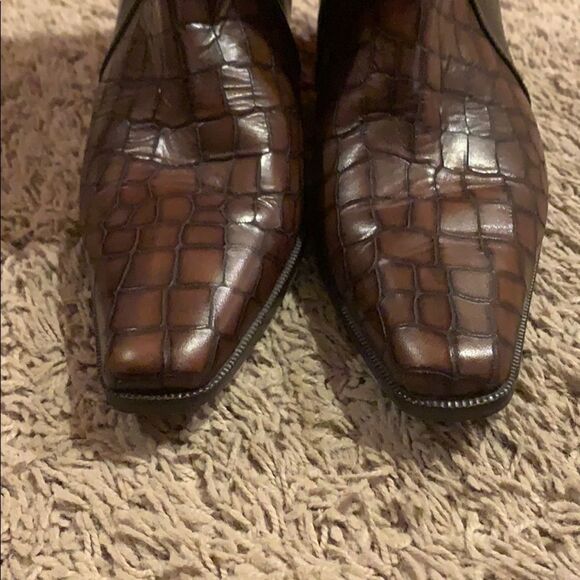 Prevata Brown Diana Leather Croc Heeled Boots - Picture 4 of 8